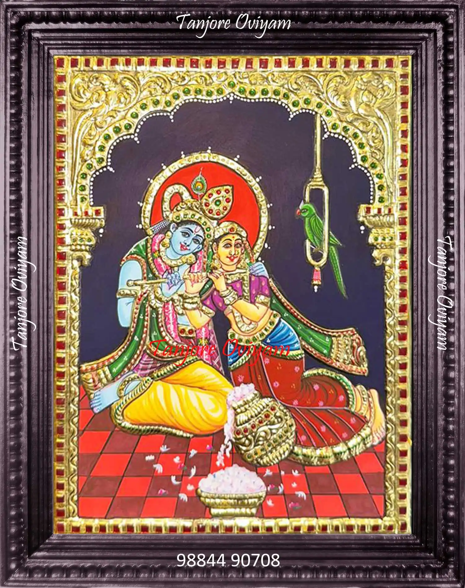 Seated Radha Krishna Tanjore Painting